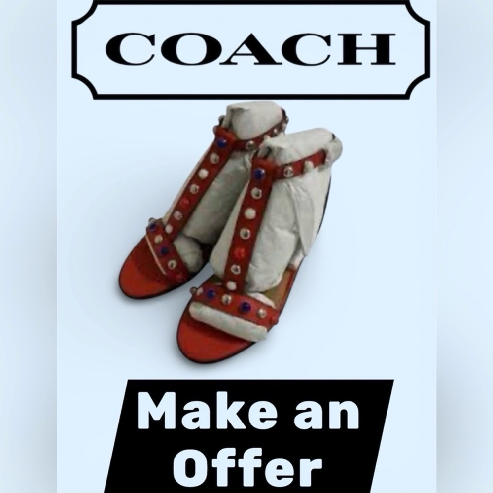 Coach Sadie Semi Matte Calf Deep Coral Sandal 6.5 - Picture 2 of 5